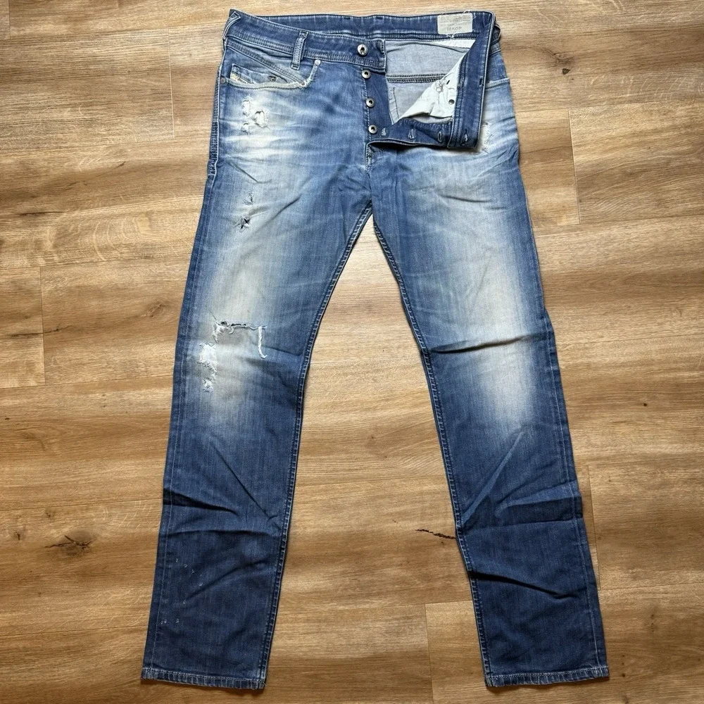 Diesel Iakop Jeans Mens 32x32 Blue Distressed Slim Tapered Stretch Denim 060TP